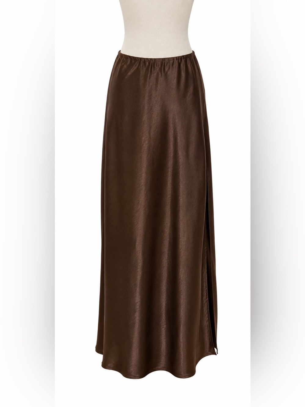 Lucy Paris Chocolate Brown Satin Maxi Skirt